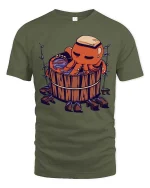 Cute Octopus Spa T-Shirt Funny Relax Bath Graphic Tee - military green t-shirt on white background