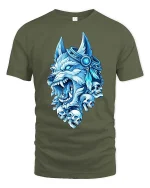 Wolf Skull T-Shirt Viking Mythology Dark Graphic Tee - military green t-shirt on white background