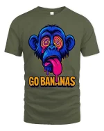 Go Bananas Monkey T-Shirt Funny Neon Graphic Tee Cool - military green t-shirt on white background