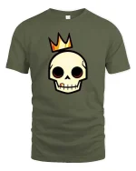 Crowned Skull T-Shirt Minimal Gothic Graphic Tee Cool - military green t-shirt on white background