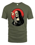 Smoking Grim Reaper T-Shirt Dark Gothic Skull Graphic - military green t-shirt on white background