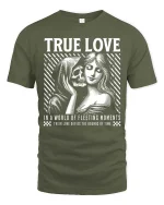 True Love Skull Couple T-Shirt Gothic Romantic Graphic - military green t-shirt on white background