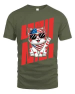 USA Cat T-Shirt Patriotic Funny Kitten Graphic Tee - military green t-shirt on white background