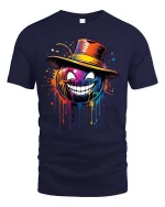 Colorful Grinning Pumpkin T-Shirt Halloween Street Art - navy t-shirt on white background