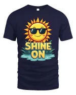 Shine On Sun T-Shirt Positive Summer Graphic Tee Fun - navy t-shirt on white background