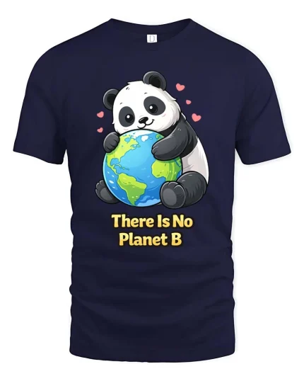 Planet Earth Panda T-Shirt Cute Eco Friendly Graphic Tee - navy t-shirt on white background