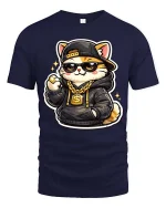 Cool Cat T-Shirt Streetwear Hip Hop Kitten Graphic Tee - navy t-shirt on white background