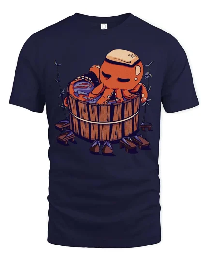 Cute Octopus Spa T-Shirt Funny Relax Bath Graphic Tee - navy t-shirt on white background