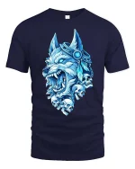 Wolf Skull T-Shirt Viking Mythology Dark Graphic Tee - navy t-shirt on white background