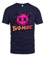 Bad Mode Smiley T-Shirt Neon Streetwear Graphic Tee - navy t-shirt on white background