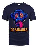 Go Bananas Monkey T-Shirt Funny Neon Graphic Tee Cool - navy t-shirt on white background