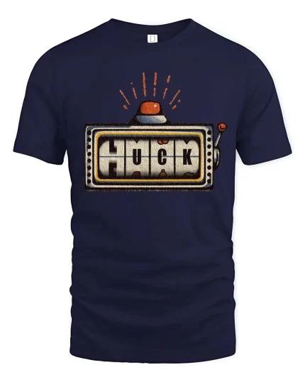 Funny Slot Machine T-Shirt Lucky Humor Graphic Tee - navy t-shirt on white background