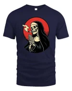 Smoking Grim Reaper T-Shirt Dark Gothic Skull Graphic - navy t-shirt on white background