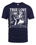 True Love Skull Couple T-Shirt Gothic Romantic Graphic - navy t-shirt on white background