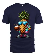 Cool Pineapple T-Shirt Tropical Summer Graphic Tee Fun - navy t-shirt on white background