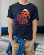 Cute Octopus Spa T-Shirt Funny Relax Bath Graphic Tee - model wearing navy tee with hands in pockets
