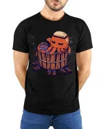Cute Octopus Spa T-Shirt Funny Relax Bath Graphic Tee - model wearing black tee with hands behind back