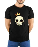 Crowned Skull T-Shirt Minimal Gothic Graphic Tee Cool - model wearing black tee with hands behind back