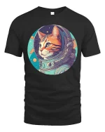 Astronaut Cat T-Shirt Space Galaxy Retro Graphic Tee - black t-shirt on white background