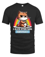 Funny Cat T-Shirt I Hate Everyone Equally Humor Tee - black t-shirt on white background