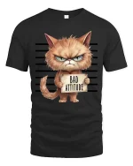 Bad Attitude Cat T-Shirt Funny Grumpy Kitty Graphic - black t-shirt on white background