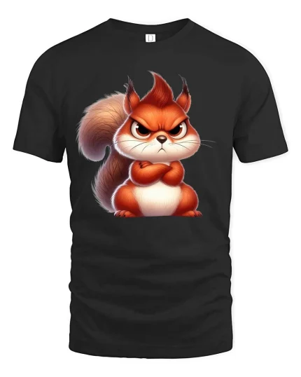 Angry Squirrel T-Shirt Cute Grumpy Animal Graphic Tee - black t-shirt on white background