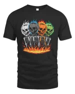 Flaming Skull Skeleton T-Shirt Dark Gothic Fire Graphic - black t-shirt on white background