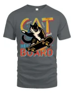 Cat Skateboard T-Shirt Urban Street Cool Graphic Tee - gray t-shirt on white background