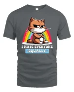 Funny Cat T-Shirt I Hate Everyone Equally Humor Tee - gray t-shirt on white background