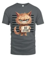 Bad Attitude Cat T-Shirt Funny Grumpy Kitty Graphic - gray t-shirt on white background