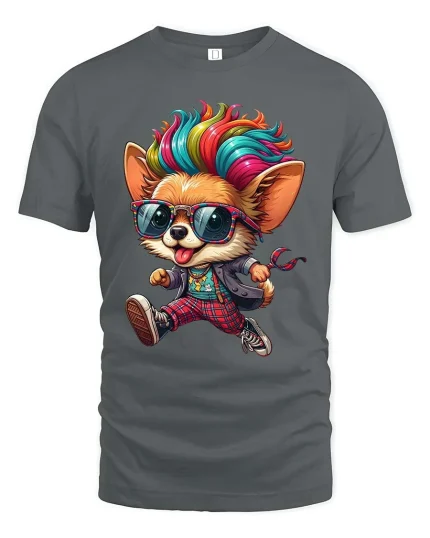 Colorful Chihuahua T-Shirt Cool Dog Streetwear Graphic - gray t-shirt on white background