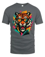 Cool Tiger Sunglasses T-Shirt Retro Geometric Graphic - gray t-shirt on white background