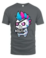 Funny Punk Skull T-Shirt What The Prompt Graphic Tee - gray t-shirt on white background