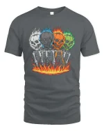 Flaming Skull Skeleton T-Shirt Dark Gothic Fire Graphic - gray t-shirt on white background