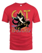 Cat Skateboard T-Shirt Urban Street Cool Graphic Tee - red t-shirt on white background