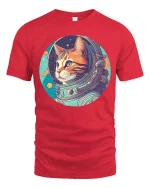 Astronaut Cat T-Shirt Space Galaxy Retro Graphic Tee - red t-shirt on white background