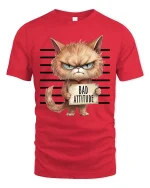 Bad Attitude Cat T-Shirt Funny Grumpy Kitty Graphic - red t-shirt on white background
