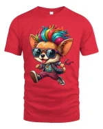 Colorful Chihuahua T-Shirt Cool Dog Streetwear Graphic - red t-shirt on white background