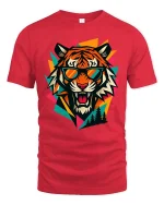 Cool Tiger Sunglasses T-Shirt Retro Geometric Graphic - red t-shirt on white background