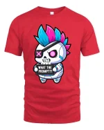 Funny Punk Skull T-Shirt What The Prompt Graphic Tee - red t-shirt on white background