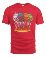 Flaming Skull Skeleton T-Shirt Dark Gothic Fire Graphic - red t-shirt on white background