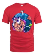 Funny Zombie Head T-Shirt Crazy Cartoon Horror Graphic - red t-shirt on white background