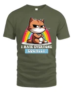 Funny Cat T-Shirt I Hate Everyone Equally Humor Tee - military green t-shirt on white background