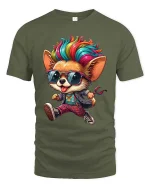 Colorful Chihuahua T-Shirt Cool Dog Streetwear Graphic - military green t-shirt on white background
