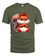 Angry Squirrel T-Shirt Cute Grumpy Animal Graphic Tee - military green t-shirt on white background