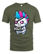 Funny Punk Skull T-Shirt What The Prompt Graphic Tee - military green t-shirt on white background