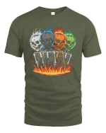 Flaming Skull Skeleton T-Shirt Dark Gothic Fire Graphic - military green t-shirt on white background
