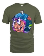 Funny Zombie Head T-Shirt Crazy Cartoon Horror Graphic - military green t-shirt on white background