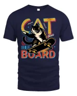 Cat Skateboard T-Shirt Urban Street Cool Graphic Tee - navy t-shirt on white background