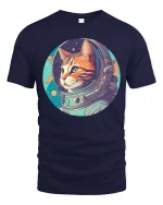 Astronaut Cat T-Shirt Space Galaxy Retro Graphic Tee - navy t-shirt on white background